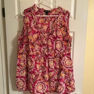 Style & Co. Pink and Red Ruffled Sleeveless Blouse